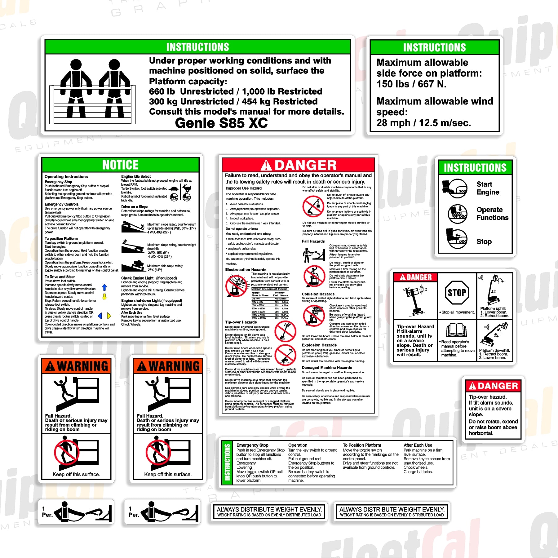 Genie Telescopic Manlift Platform Safety Decal Set S85 XC – Truck