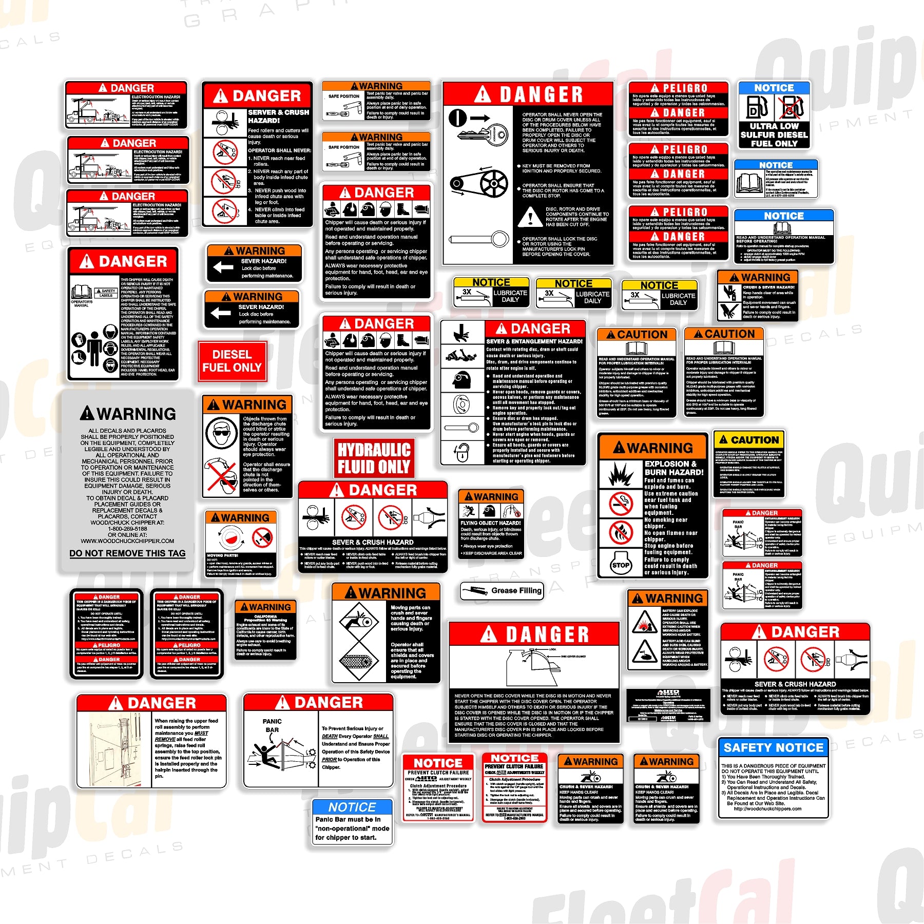 Woodchuck Wood Chipper Large Model Safety Decal Set – Truck and