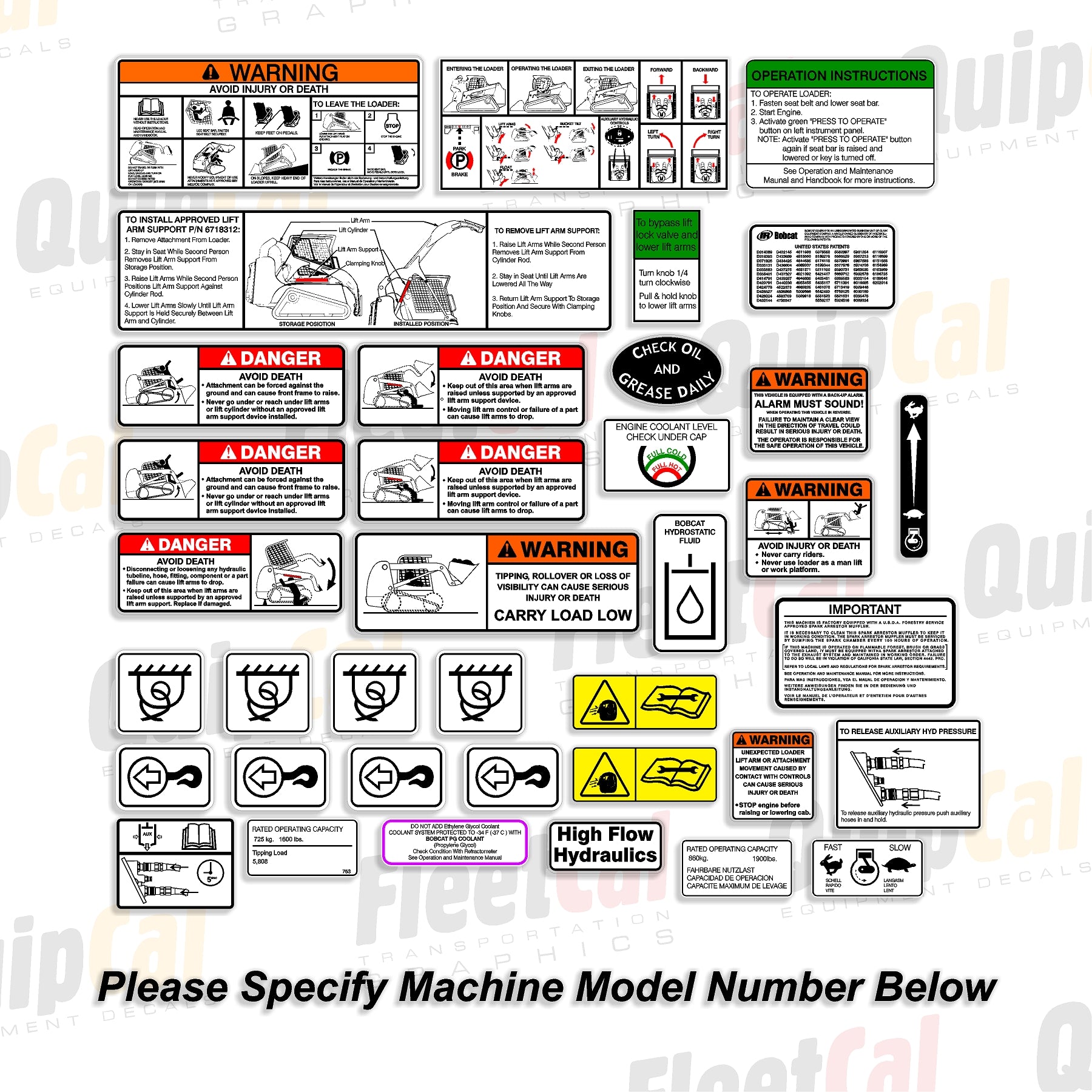 Top Loader Model Sticker Bobcat Skid Loader - Compact Track Loader Safety Decal Set (fits machi ...