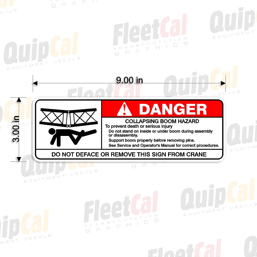 Boom Crush Hazard - Collapsing Boom Decal (QTY 4) – Truck and Equipment ...