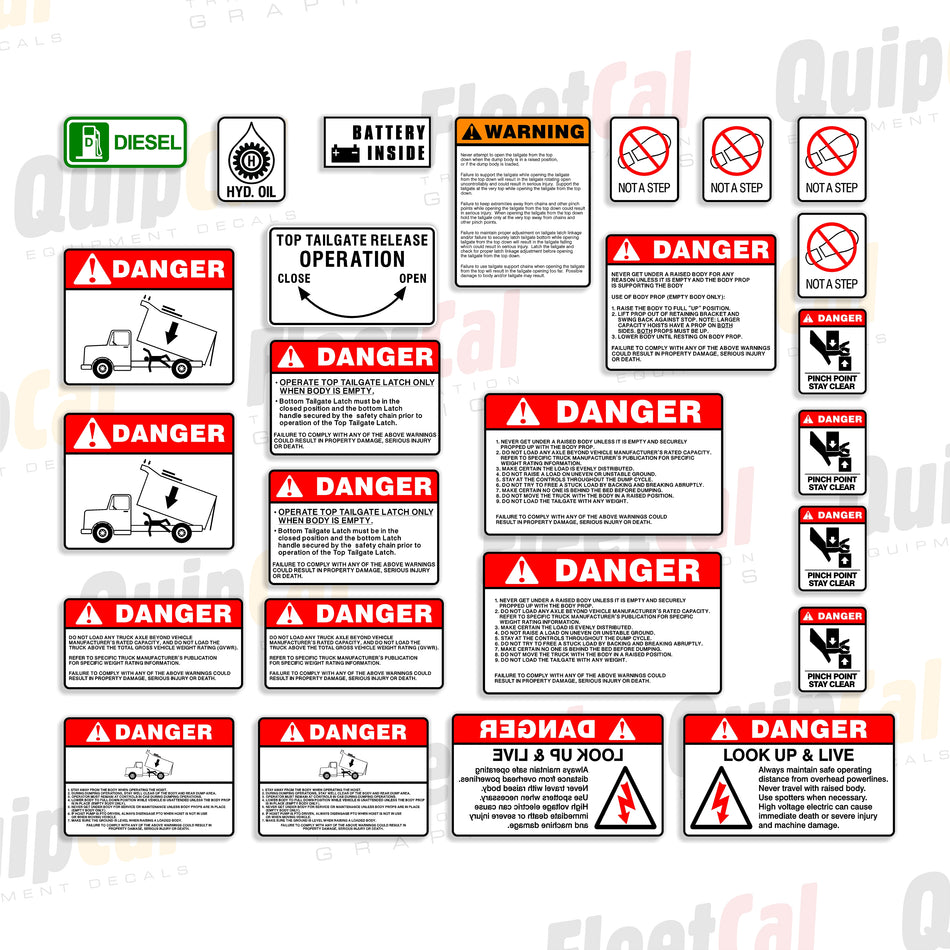 Dump Truck Universal Safety Decal Set - 001