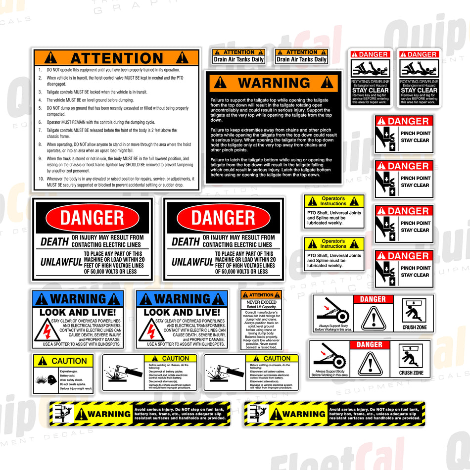 Dump Truck Universal Safety Decal Set - 002