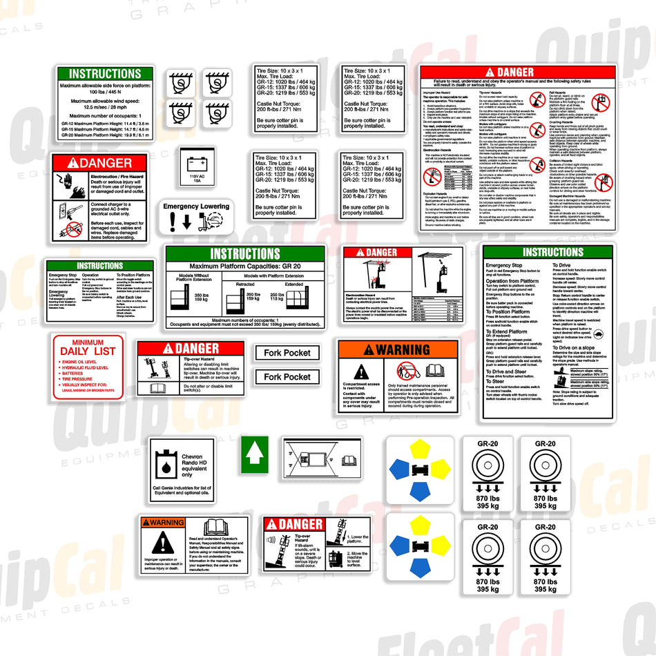 Genie GR20 Complete Decal Kit – Runabout Lift Stickers – Made In USA – Boom Lift Graphics