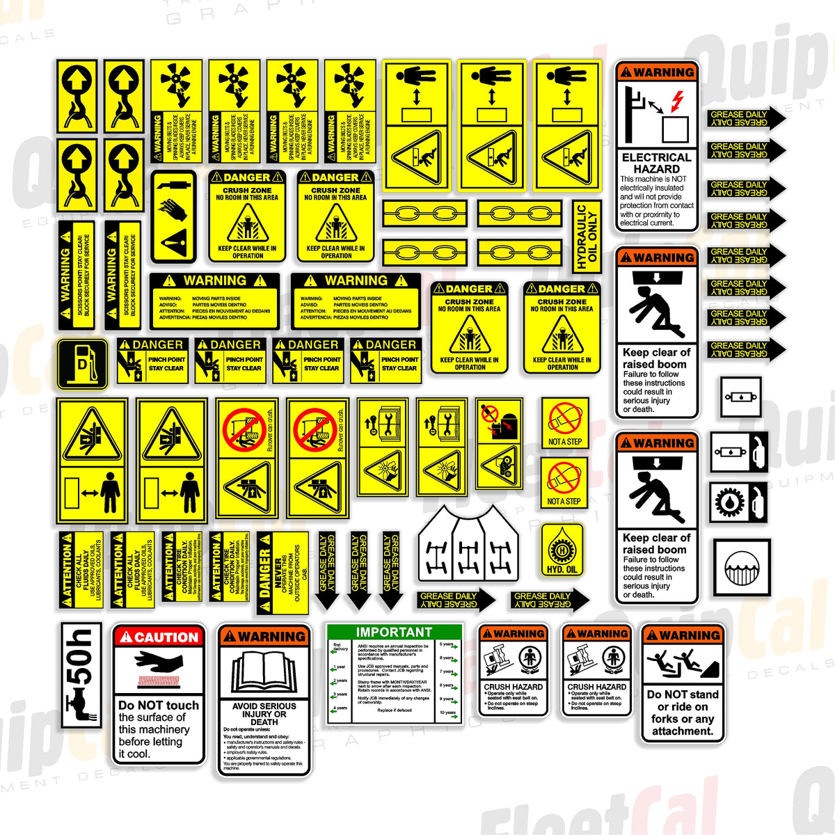 Jcb Telehandler Boom Sticker JCB Telehandler Pre-2012 Safety Decal Set – Truck and Equipment Decals