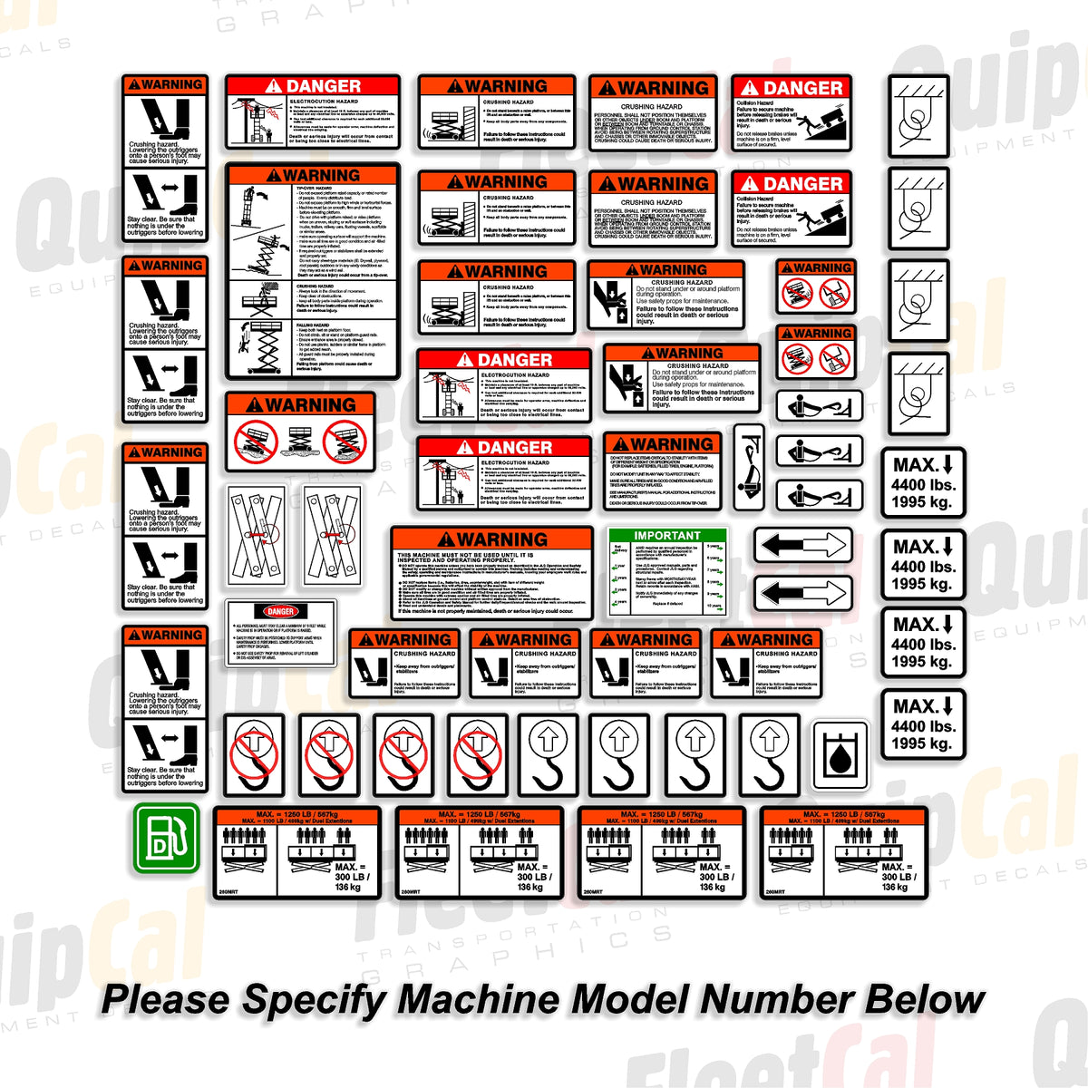 JLG Rough Terrain Scissor Lift Safety Decal Set (fits models 25RTS, 33 ...