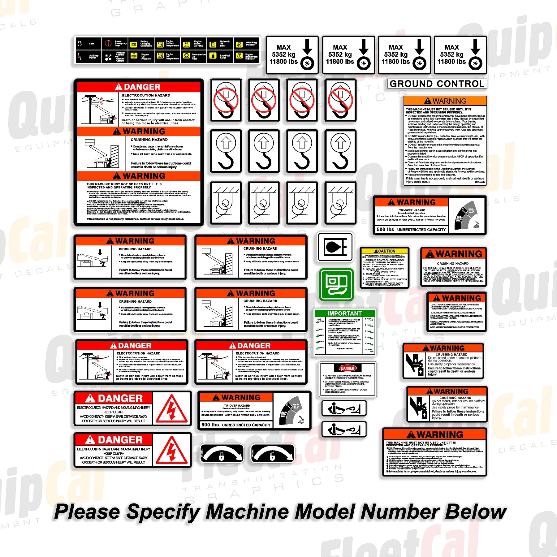 JLG Telescopic Manlift Main Safety Decal Set (fits most models, must s ...