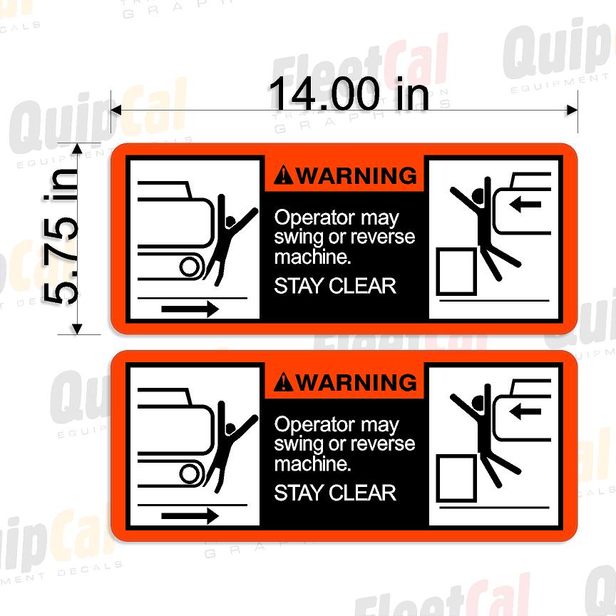 John Deere & Hitachi Excavator Swing Warning Safety Decal Set (1 PAIR)