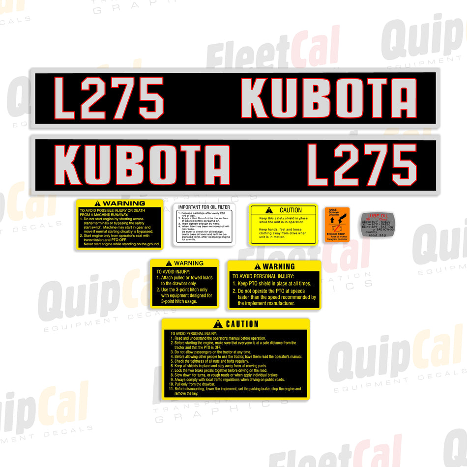 Kubota L275 Utility Tractor Decal Set