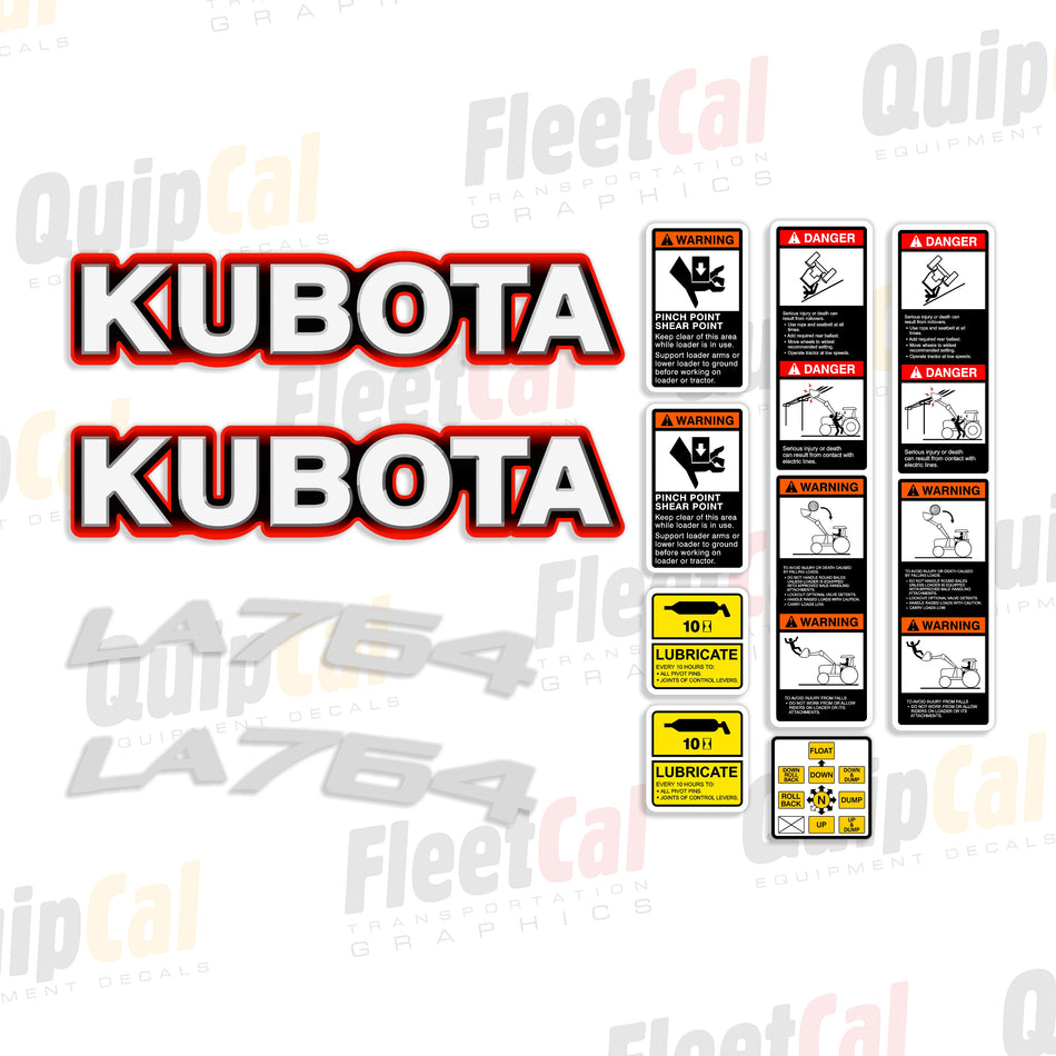 Kubota LA764 Front Loader Decal Set