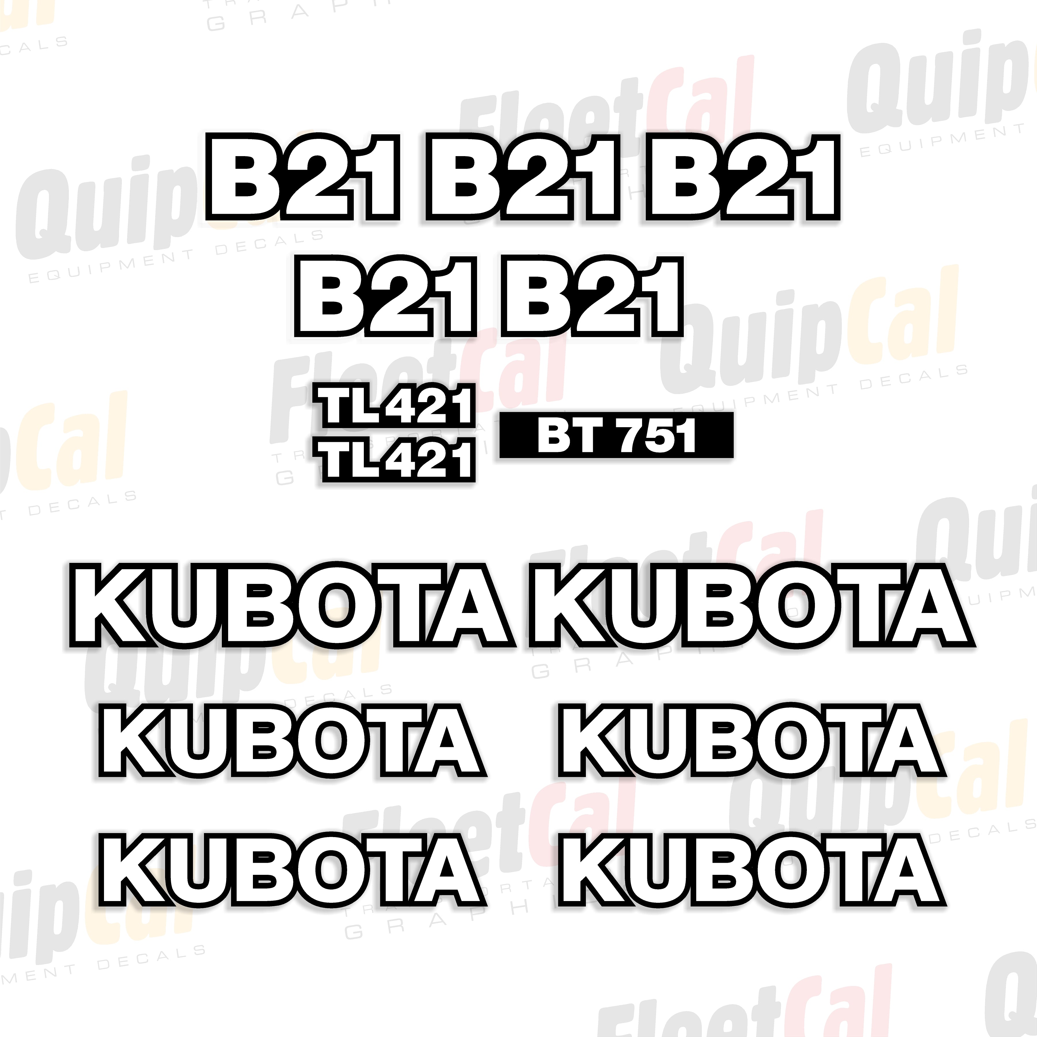 Kubota B21 Tractor Loader Backhoe Marking Decal Set – Truck and ...