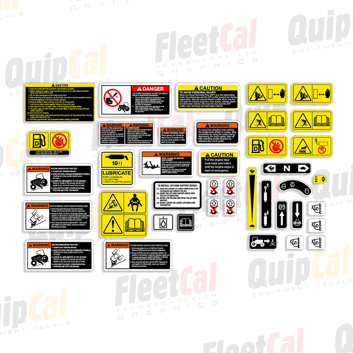 Fore Control Sticker Kubota Tractor Safety & Control Decal Set - 001 – Truck and Equipment ...