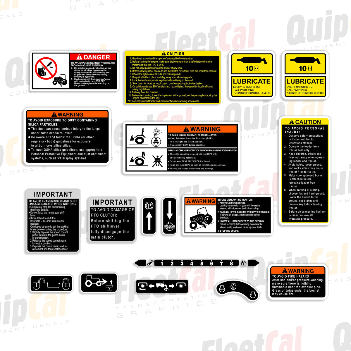 Control Decals Kubota Tractor Safety & Control Decal Set - 002 – Truck and Equipment ...