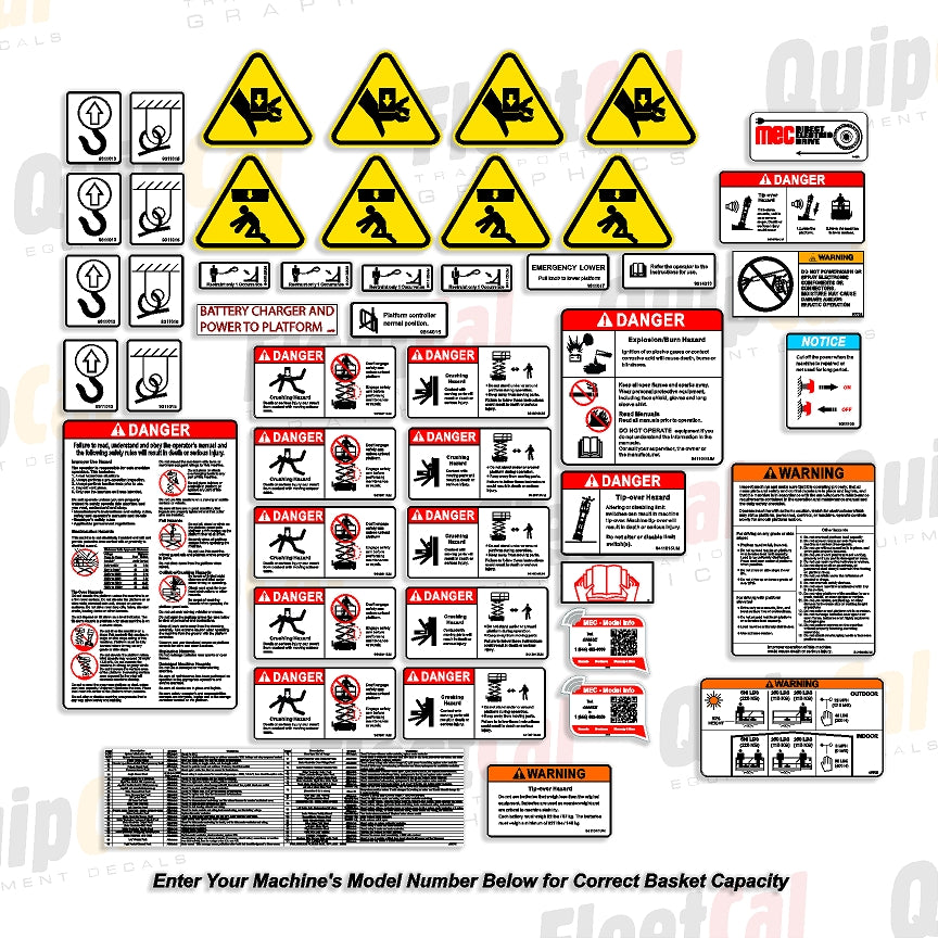 Lifting Incharge Tag Sticker MEC Scissor Lift Safety Decal Set (must include model number for corre ...