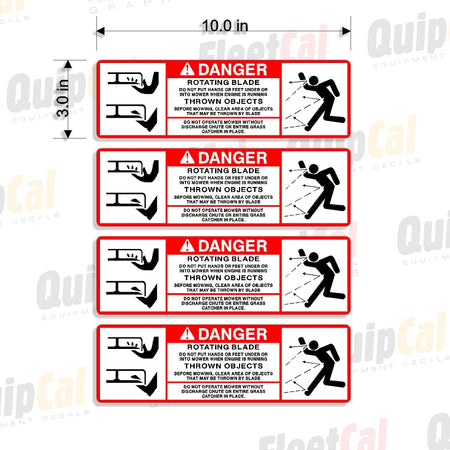 Rotating Blade Sticker Mower Hazard Decals - Rotating Blades & Thrown Objects - 001 (QTY 4 ...