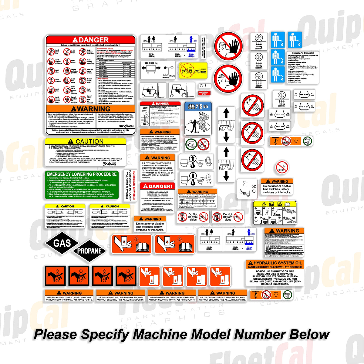 Setting Capacity Sticker Skyjack Scissorlift Safety Decal Set (fits models SJ3219, SJ3220, SJ32 ...