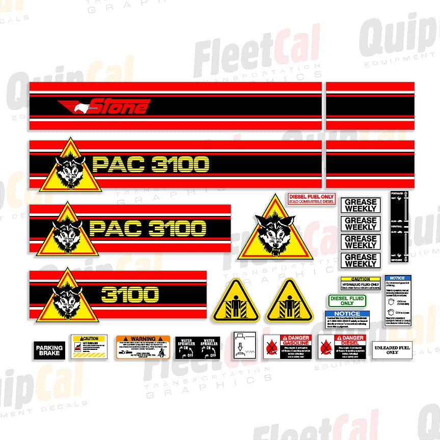Stone Wolfpac 3100 Diesel Double-Drum Asphalt Roller Marking Decal Set ...
