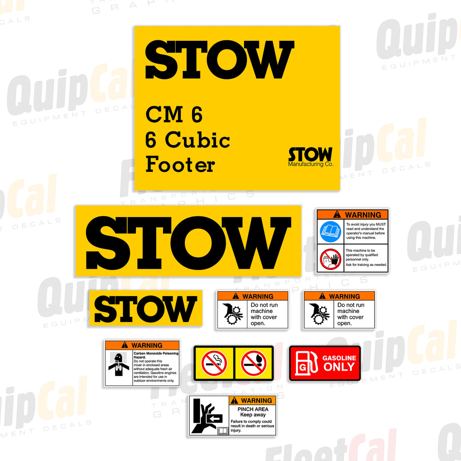 Stow CM6 - 6 Cubic Foot Tow Behind Concrete Mixer Decal Set